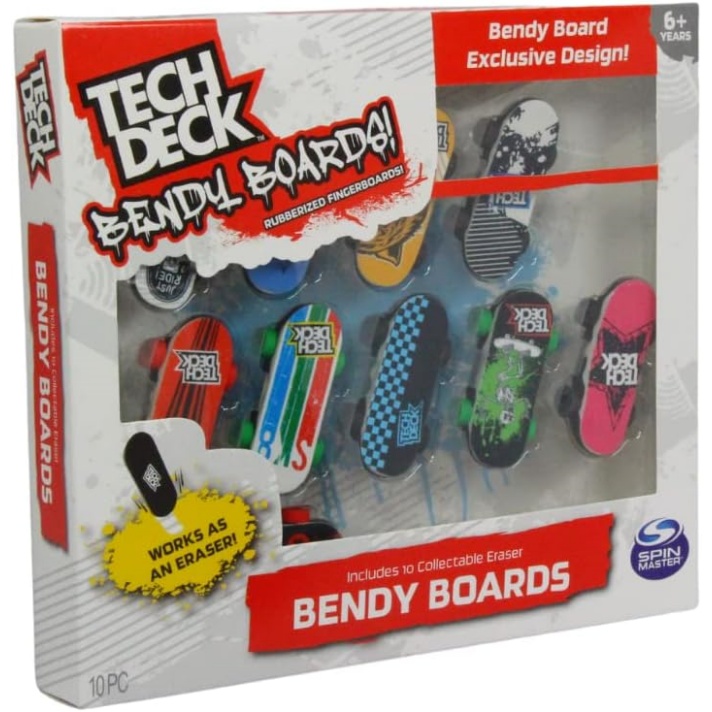 Tech Deck Bendy Boards 5 Piece Set, Rubberized Fingerboards With Working Wheels To Use As Collectible Mini Skateboard Erasers
