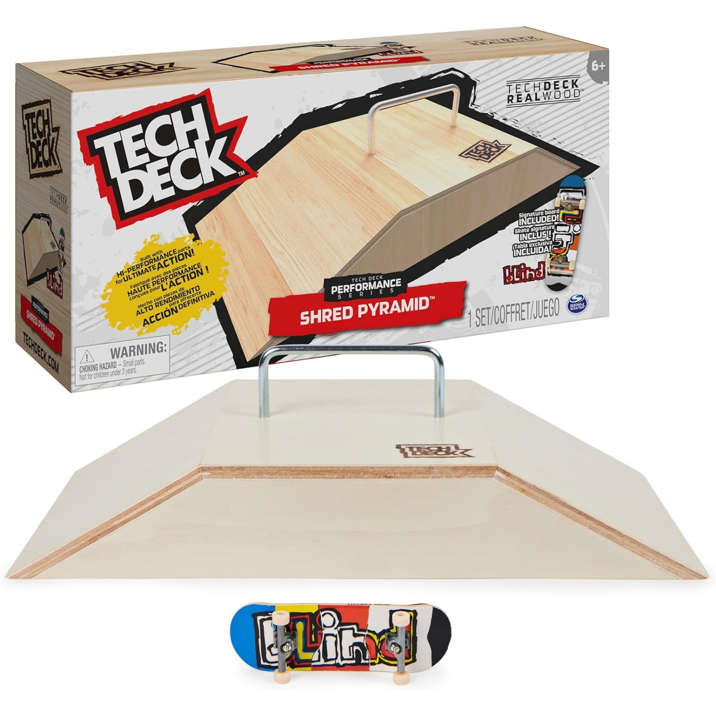 Tech Deck Performance Series, Shred Pyramid Set With Metal Rail And Exclusive Blind Fingerboard, Made With Real Wood, Kids Toy For Boys And Girls Ages 6 And Up